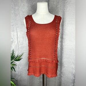 Anthropologie PEPIN Women’s Boho Fringe Sleeveless Top in Rusty Brown Sz S